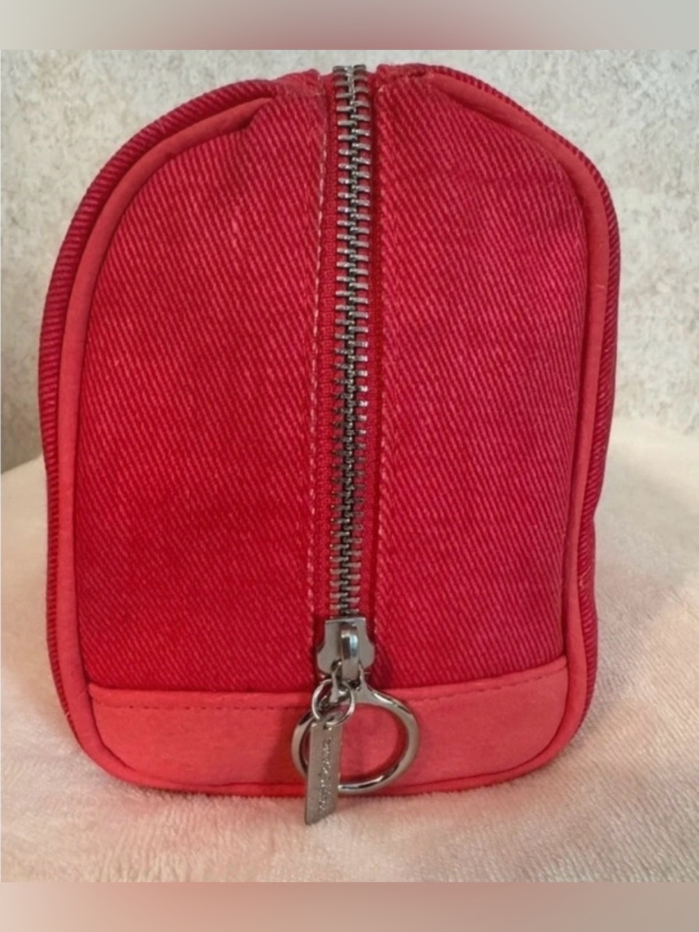 See by Chloé Red Canvas Structured Cosmetic Vanity Case Leather Trim